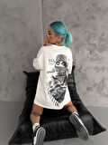 Unisex Baskılı Oversize T-Shirt - Beyaz