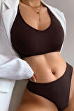 Kadın Kahverengi Desteksiz Seamless Tangalı İç Çamaşır Takımı