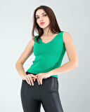 Yeşil Merdiven Yaka Kalın Askı Crop Bluz