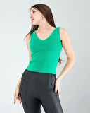 Yeşil Merdiven Yaka Kalın Askı Crop Bluz