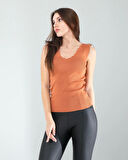 Kahve Merdiven Yaka Kalın Askı Crop Bluz