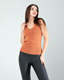 Kahve Merdiven Yaka Kalın Askı Crop Bluz