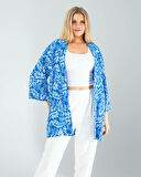 Çiçek Desen Mavi Kimono