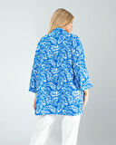 Çiçek Desen Mavi Kimono