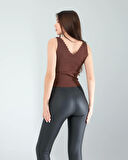 Acı Kahve Merdiven Yaka Kalın Askı Crop Bluz