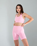 Pembe Seamless Dikişsiz Biker Tayt Crop Takım