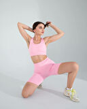 Pembe Seamless Dikişsiz Biker Tayt Crop Takım