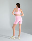 Pembe Seamless Dikişsiz Biker Tayt Crop Takım