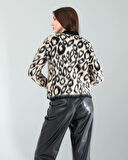 Camel Leopar Desen Sakal Triko Hırka