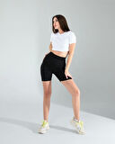 Siyah Fitilli Push Up Toparlayıcı Biker Spor Tayt
