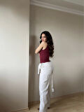 Halter Yaka Bordo Bodysuit