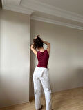 Halter Yaka Bordo Bodysuit