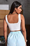 Kadın Beyaz Kalın Askılı Crop Top Büstiyer