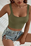 Kadın Haki Yeşili Kalın Askılı Crop Top Büstiyer