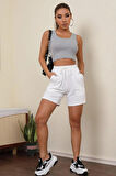 Kadın Gri Kare Yaka Crop Top Bluz