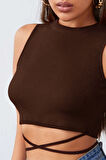 Kadın Kahverengi Çapraz Bağlamalı Crop Top Büstiyer