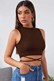 Kadın Kahverengi Çapraz Bağlamalı Crop Top Büstiyer