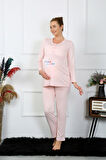 Kadın Uzun Kol Hamile Lohusa Pijama Takımı Pudra 45501