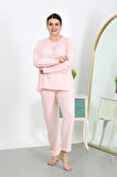 Kadın Büyük Beden Uzun Kol Penye Pijama Takımı Pembe 202501