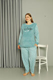 Welsoft Polar Kadın Büyük Beden Su Yeşili Pijama Takımı 808046