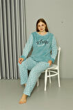 Welsoft Polar Kadın Büyük Beden Su Yeşili Pijama Takımı 808046