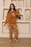 Kız Çocuk WelSoft Polar Sütlü Kahve Pijama Takımı 20523