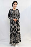 Vintage Desen Elbise Siyah