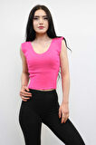Süveter Model Triko Bluz Fuşya