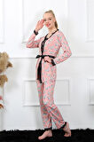 Kadın 3'lü Somon Sabahlık Pijama Takım 16103