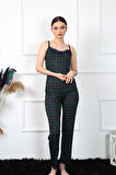 Kadın İp Askılı Yeşil Ekoseli Pijama Takım 4135
