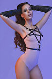Göğüs Üzeri Pentagram Sembollü Deri Harness - Brf821