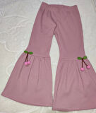 1-2-3-4 Yaş Kiraz Baskılı Tişört İspanyol Paçalı Likralı 2li Kız Çocuk Takımı Gül Kurusu