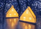 2'li Kış Evleri Dekoratif Yılbaşı Evleri Tealight Mumluk Yılbaşı Süsleri