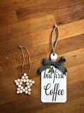 Coffee Kahve Köşesi Mutfak Dolap Süsü & Ahşap Yıldız 2'li Set