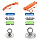 Ø90 mm Neodimyum Deniz Mıknatısı - 200 kg Taşıma Gücü - Tuzlu Suya Dayanıklı Mıknatıs + 25 Metre Halat + Karabina Kanca + Eldiven Set