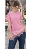 Pembe Oversize Tişört Saten Dantel Detaylı Asimetrik Bluz