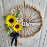 Ahşap Boncuklu Ayçiçeği Papatya Kapı Duvar Süsü Kapı Önü Aksesuarı (32 Cm)