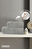 2'li Gri Havlu Seti %100 Pamuk - 1 Adet El Havlusu 50x90 ve 1 Adet Banyo Havlusu 70x140