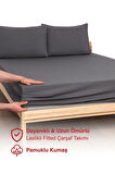 Antrasit Renkli Lastikli Çift Kişilik Çarşaf Takımı (pamuklu Nevresim Kumaşı, Yastık Kılıflı) 7 Farklı Ebat