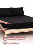 Siyah Renkli Lastikli Çift Kişilik Çarşaf Takımı (pamuklu Nevresim Kumaşı, Yastık Kılıflı) 7 Farklı Ebat