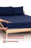 Lacivert Renkli Lastikli Çift Kişilik Çarşaf Takımı (pamuklu Nevresim Kumaşı, Yastık Kılıflı) 7 Farklı Ebat