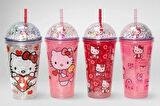 CEYLAN ADAM Sevimli Hello Kitty Işıklı Pipetli Boncuklu Suluk & Bardak 400 Ml Alk3145