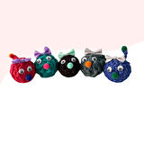 5Li Çıngıraklı Örme Kedi Oyuncağı 9Cm Kırmızı-Yeşil-Siyah-Gri-Mavi