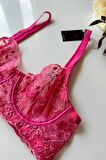 Milena Şeker Pembe Arkadan Ayarlanabilir Dal Çiçek Desenli Sütyen String Takım- limited