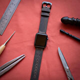 minimal X Apple Watch Uyumlu Kordon 42/44/45 mm - Gerçek Deri ve El Yapımı - Kestane Kahverengi 