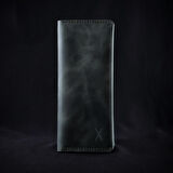 minimal X Long Telefon Cüzdanı - Gerçek Deri ve El Yapımı - Minimalist Tasarım - Okyanus Yeşili