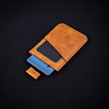 minimal X V2 Çekme Mekanizmalı Hakiki Deri Kartlık - Minimalist Tasarım - El Yapımı - Camel Renk