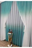 Mint Renkli Renk Geçişli Değrade Sağ/Sol Takım Tül Fon Perde