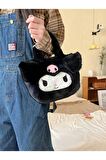 Kuromi Siyah Peluş Kadın Çanta Kadın Çantası El Çantası Günlük Çanta Tablet Çantası Kozmetik Çanta