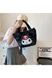 Kuromi Siyah Peluş Kadın Çanta Kadın Çantası El Çantası Günlük Çanta Tablet Çantası Kozmetik Çanta